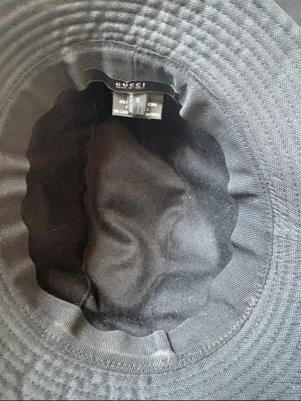 Gucci Black Bucket Hat with White Stripe Band